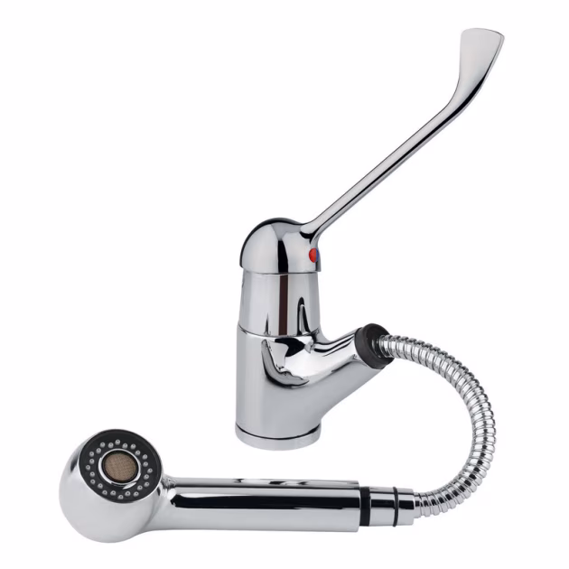 Mitigeur monocommande pour cuisine avec douchette extractible et levier long